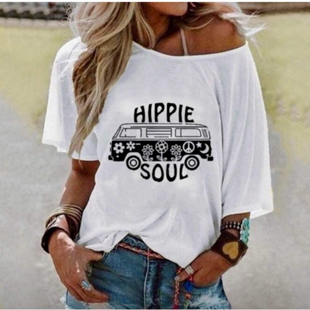 Graphic Tee Essential White Cotton Tee Boho Hippie Soul Tee
